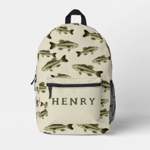 Watercolor Bass Fish with Green Text Printed Backpack