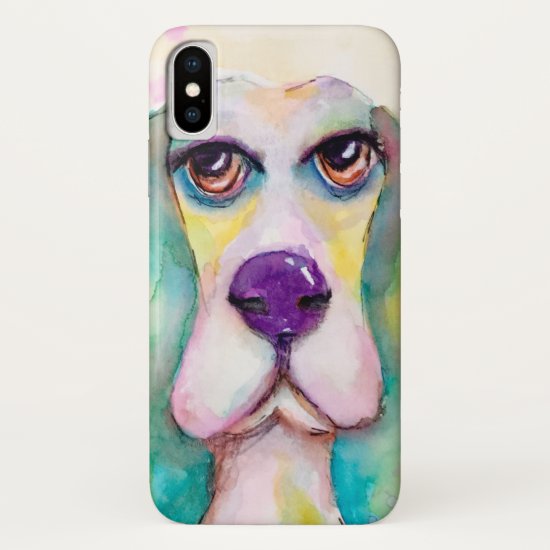 Watercolor Basset Hound Dog Artistic Cute Colorful iPhone XS Case