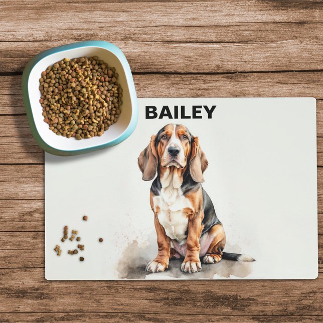 Watercolor Basset Hound Dog Food Mat (Creator Uploaded)