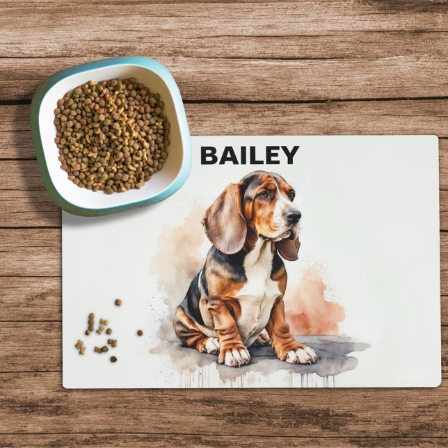 Watercolor Basset Hound Dog Food Mat (Creator Uploaded)