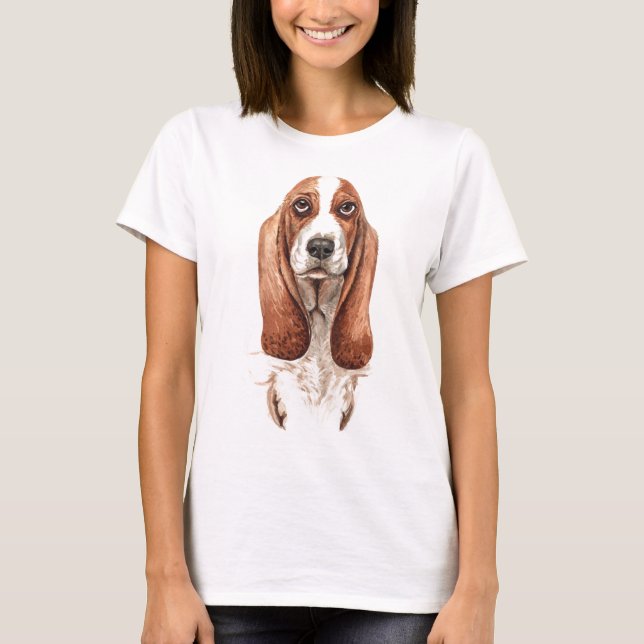 Watercolor Basset Hound T-Shirt (Front)