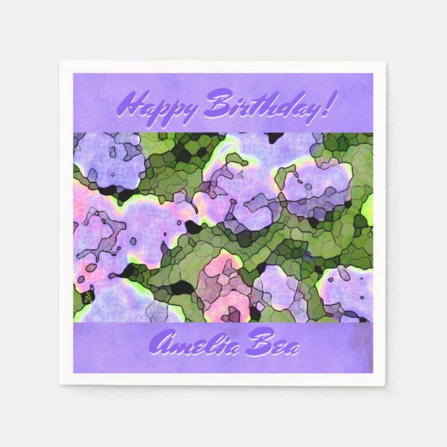 Watercolor Batik Hydrangeas Personalized Napkins (Front)