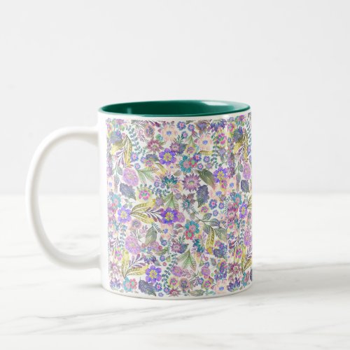 Watercolor Batik Multicolor Flowers and Leaves Two_Tone Coffee Mug