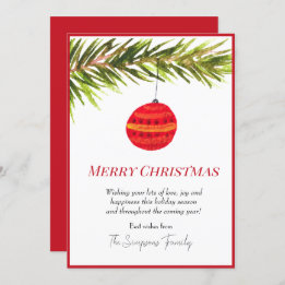 Watercolor Bauble Christmas Tree Merry and bright Holiday Card