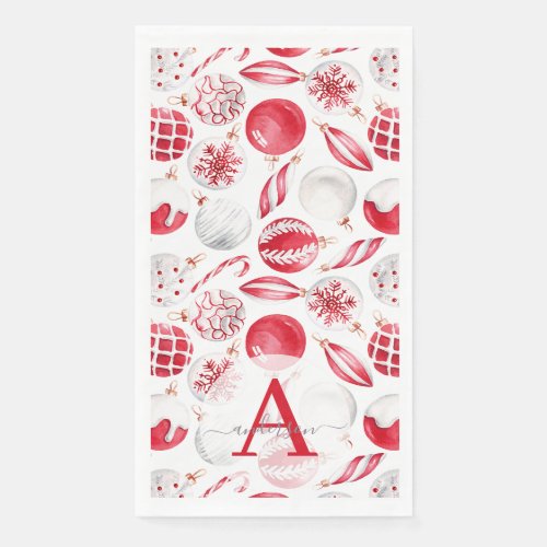 Watercolor Bauble Ornaments Monogrammed Christmas Paper Guest Towels