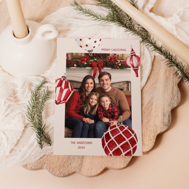 Watercolor Baubles Photo Holiday Card (Creator Uploaded)