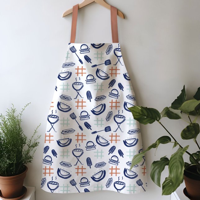 Watercolor BBQ Apron (Watercolor Bar B Que BBQ grilling apron)