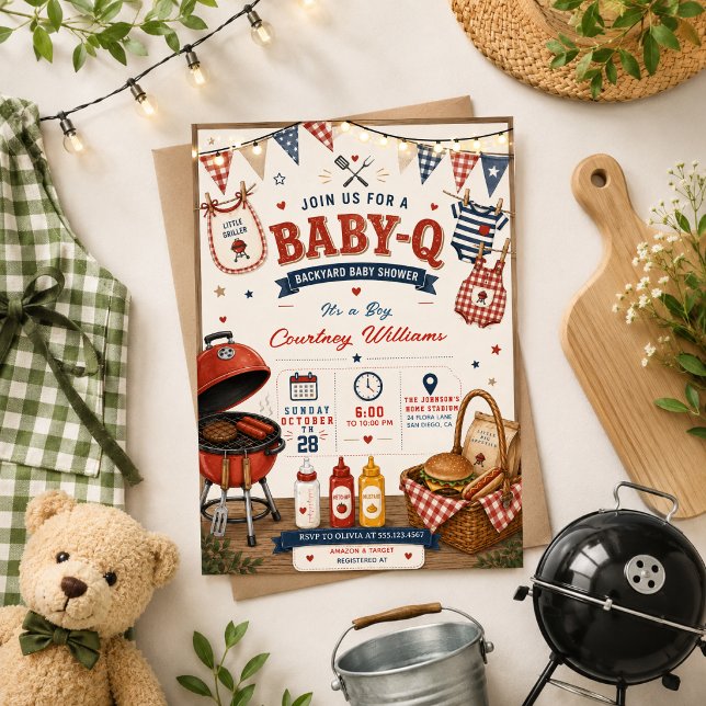 watercolor BBQ Backyard rustic Baby Shower Summer Invitation (Creator Uploaded)