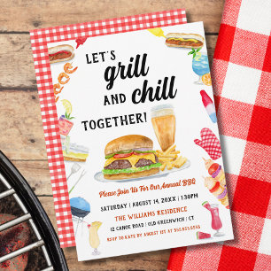 Watercolor BBQ Food, Drinks & Desserts Party Invitation