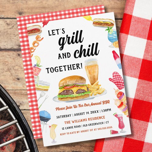 Watercolor BBQ Food Drinks  Desserts Party Invitation