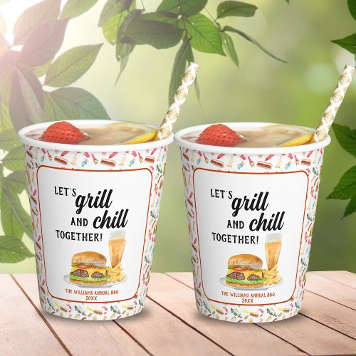 Watercolor BBQ Food Drinks  Desserts Party Paper Cups