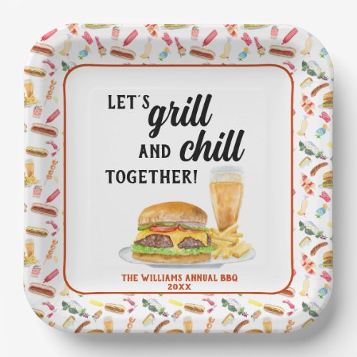 Watercolor BBQ Food Drinks  Desserts Party Paper Plates