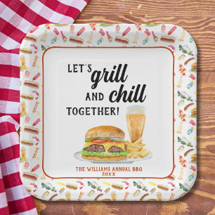 Watercolor BBQ Food, Drinks & Desserts Party Paper Plates