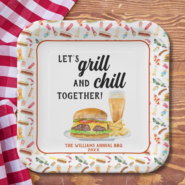 Watercolor BBQ Food, Drinks & Desserts Party Paper Plates (Creator Uploaded)