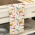 Watercolor BBQ Food, Drinks & Desserts Pattern Kitchen Towel<br><div class="desc">Introducing our delightful watercolor BBQ party pattern kitchen towel! Each design element,  from the juicy burger and refreshing drinks to the colorful vegetable skewers and delicious shrimp,  is meticulously hand-painted,  adding a unique and personal touch to your event.</div>