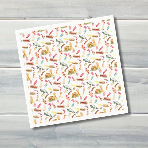 Watercolor BBQ Food Drinks  Desserts Pattern Napkins