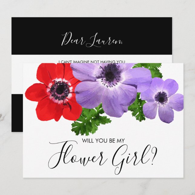 Watercolor Be My Flower Girl Bridesmaid Card (Front/Back)