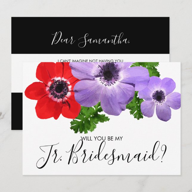 Watercolor Be My Jr. Junior Bridesmaid Card (Front/Back)