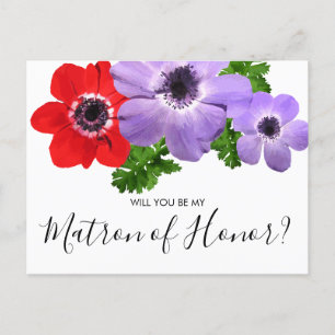 Watercolor Be My Matron Of Honor Bridesmaid Card