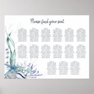 Watercolor Beach 15 Table Wedding Seating Chart