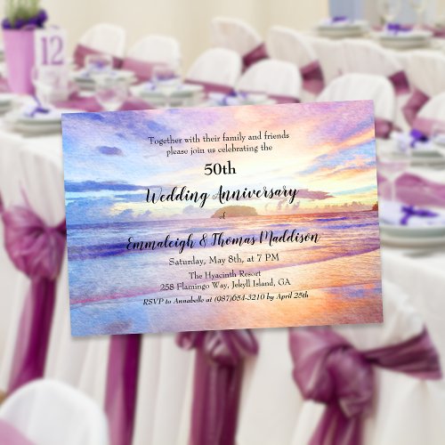Watercolor Beach 50th Wedding Anniversary Invitation