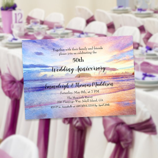 Watercolor Beach 50th Wedding Anniversary Invitation (Creator Uploaded)