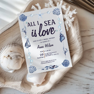 Watercolor Beach All I Sea Is Love Bridal Shower  Invitation