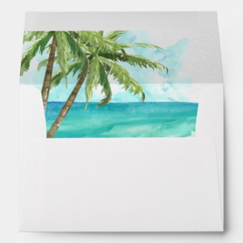 Watercolor Beach and Palm Trees Wedding Envelope