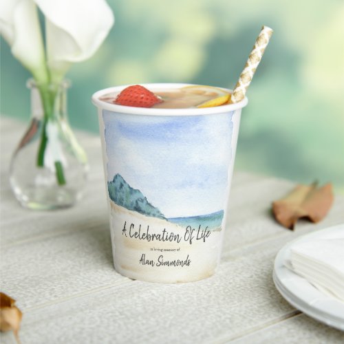 Watercolor Beach and Water Celebration Of Life Paper Cups