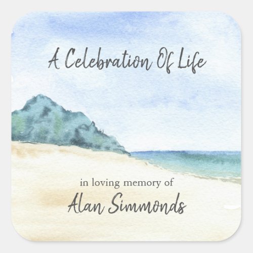 Watercolor Beach And Water Celebration Of Life Square Sticker