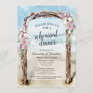 Watercolor Beach Arbor Wedding Rehearsal Dinner Invitation