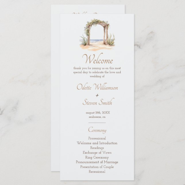 Watercolor Beach Arch Minimalist Wedding Program (Front/Back)