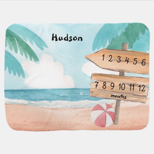 Watercolor Beach Baby Milestone Blanket (Horizontal)