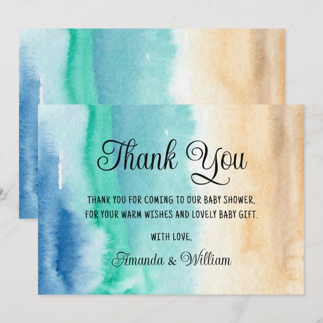 Watercolor Beach Baby Shower Thank You  Card (Front/Back)