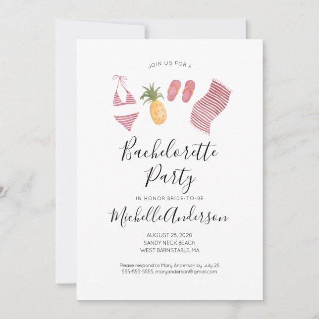 Watercolor Beach Bachelorette Party Invitation (Front)
