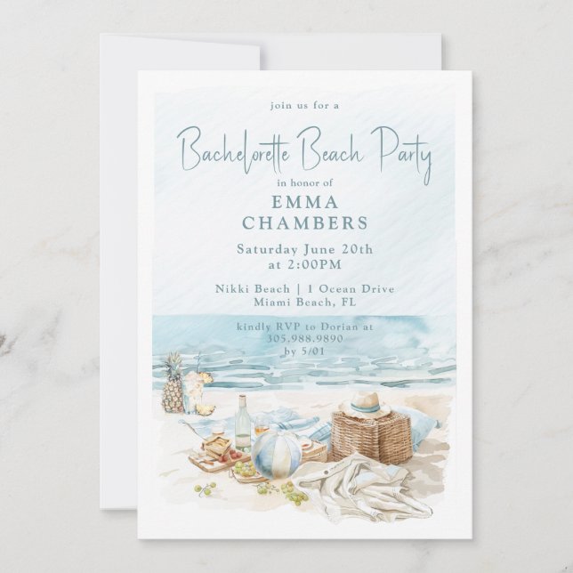 Watercolor Beach Bachelorette Party  Invitation (Front)