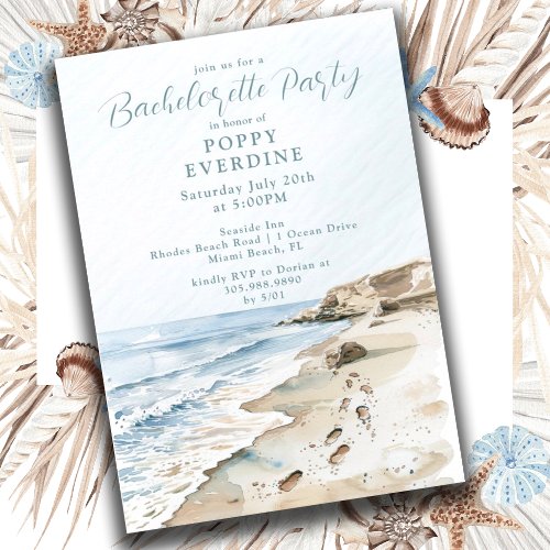 Watercolor Beach Bachelorette Party  Invitation