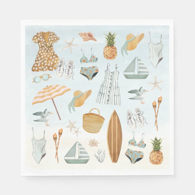 Watercolor Beach Bachelorette Party Weekend Napkins (Front)