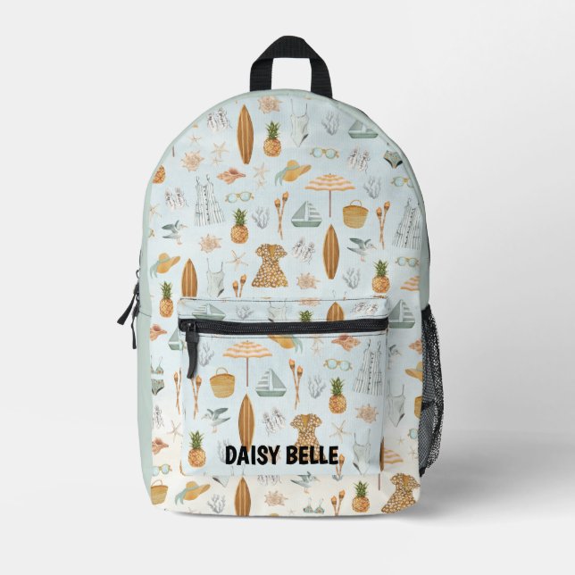 Watercolor Beach Bachelorette Party Weekend Printed Backpack (Front)