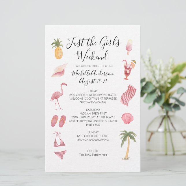 Watercolor Beach Bachelorette Weekend Itinerary  (Standing Front)