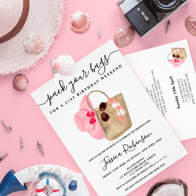 Watercolor beach bag birthday pink program weekend (Creator Uploaded)