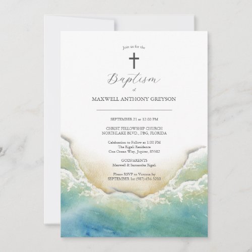 Watercolor Beach Baptism Invitations