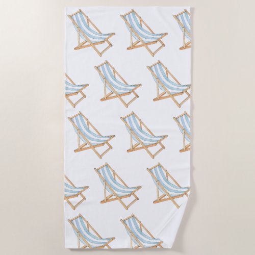 Watercolor Beach Beach Chair Pattern Beach Towel