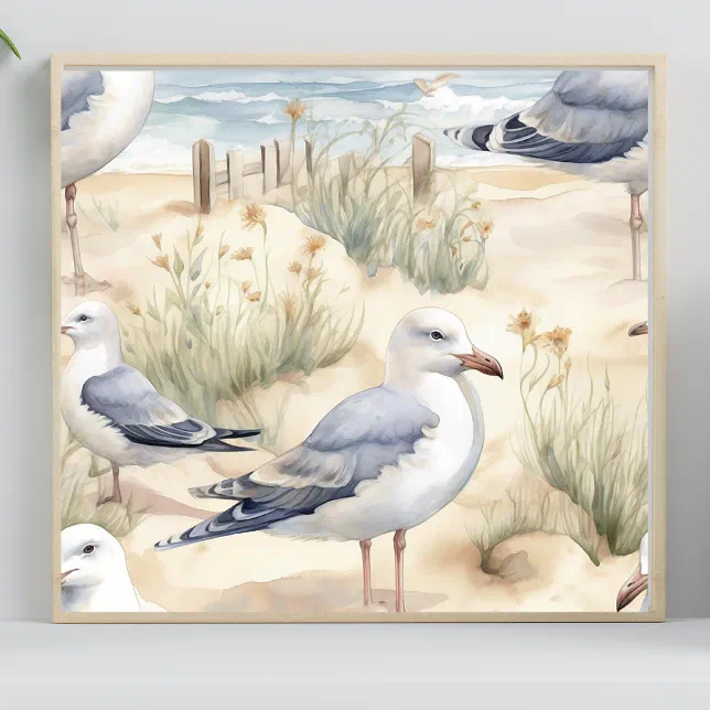 Watercolor Beach Bird Scene Poster | Zazzle