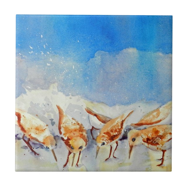 Watercolor Beach Birds Ceramic Tile (Front)