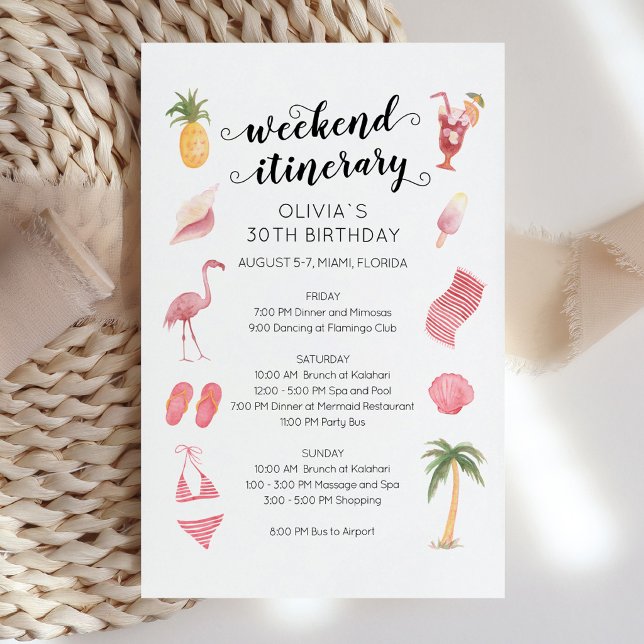 Watercolor Beach Birthday Weekend Itinerary (Watercolor Beach Birthday Weekend Itinerary invitation)