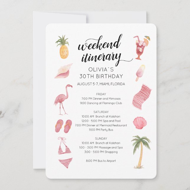Watercolor Beach Birthday Weekend Itinerary Invitation (Front)