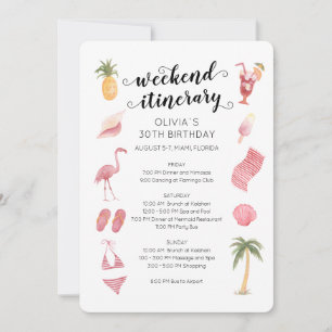 Watercolor Beach Birthday Weekend Itinerary Invitation