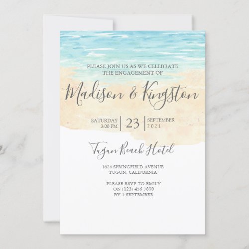 Watercolor Beach Blue Engagement Party Invitation