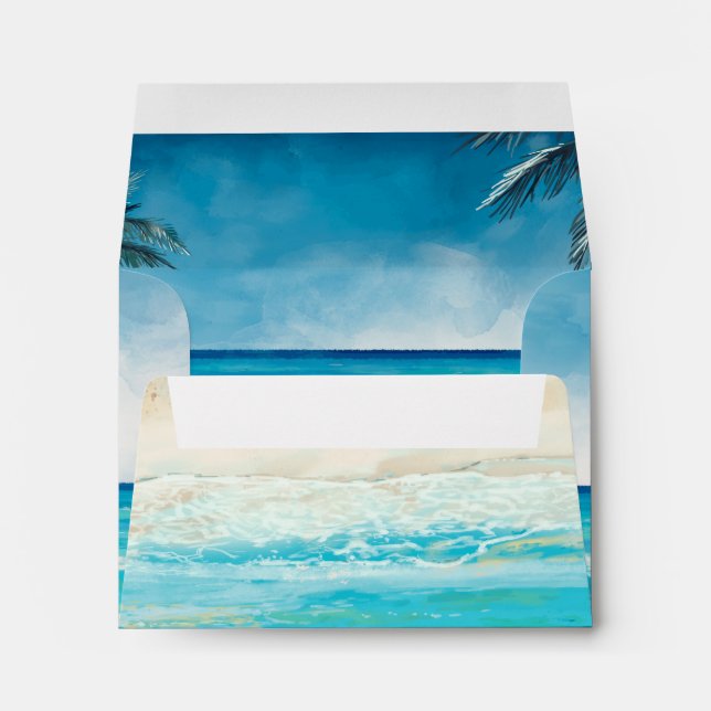 Watercolor Beach Blue Ocean Envelope (Back (Bottom))
